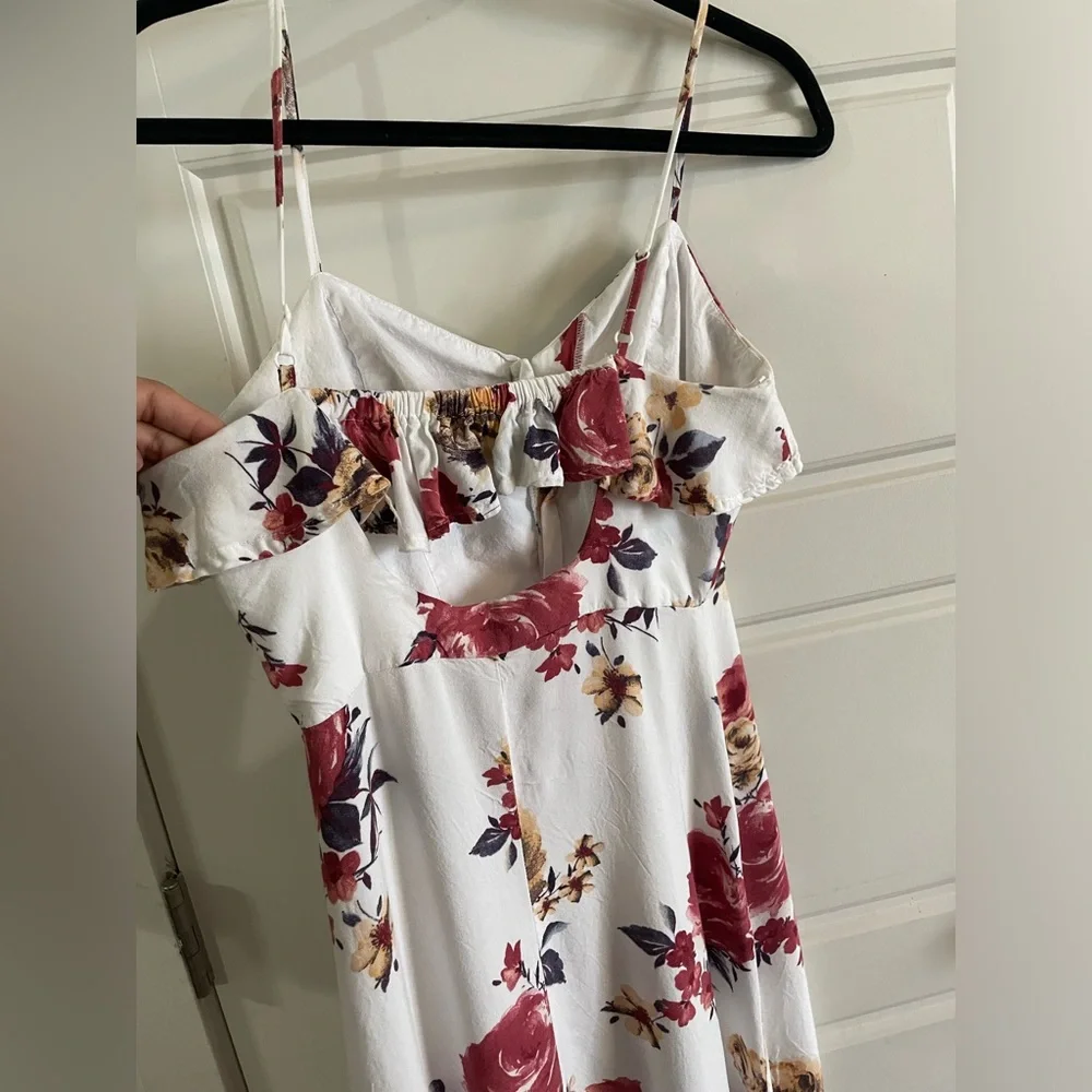 As U Wish Button Down White Floral Spagetti Strap Maxi Dress Split ThighSize S - Picture 6 of 13